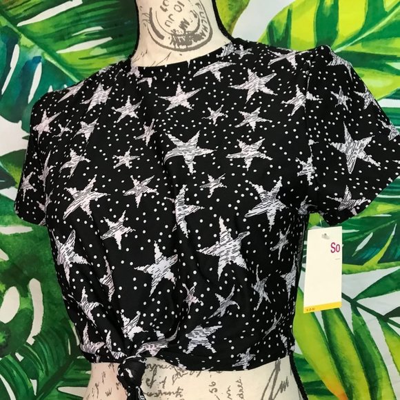 NWT $35 SO Juniors Small Star Print Knot-Front Crop Swim Tee - Picture 2 of 6